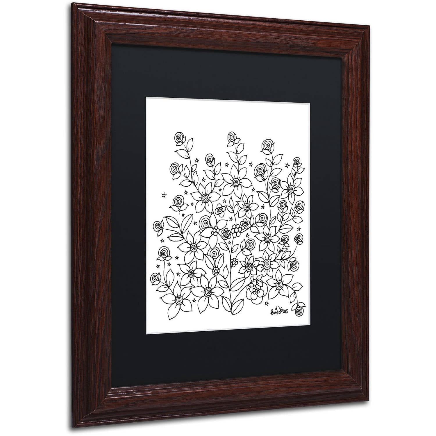 Trademark Fine Art "Simple Flower Doodle 2" Canvas Art by KCDoodleArt Black Matte, Wood Frame