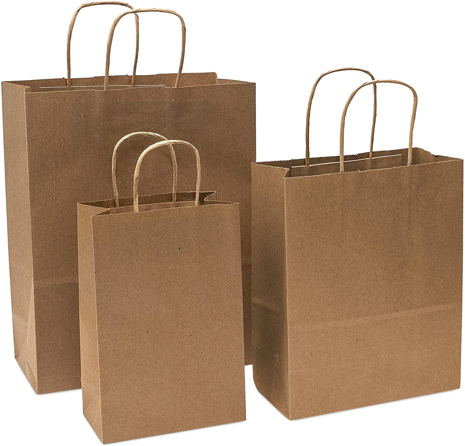 8x4x10" Medium BROWN PAPER CARRIER BAGS with HANDLES Sandwich/Lunch/Food/Fruit 