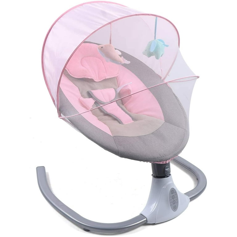 Anqidi Electric Infant Cradle, Bluetooth Music Speaker Timer Baby Bouncer  Sleeping Swing Basket Rocking Chair w/Remote (Pink)