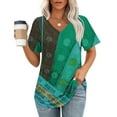 thumbnail image 2 of V-Neck Printed Casual Pullover for Women, Short Sleeve, Soft Cotton Blend, Regular Length, Spring Summer Wear, Hand Wash Cold, 2 of 5