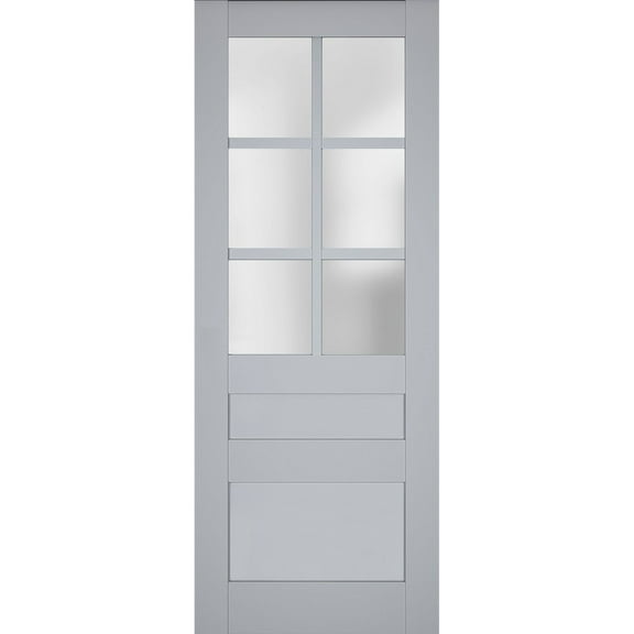 Slab Barn Door Panel Frosted Glass | Veregio 7339 Matte Grey | Sturdy Finished Doors | Pocket Closet Sliding-36" x 84"