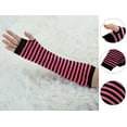 thumbnail image 2 of INSPIRE CHIC Women's Fingerless Thumbhole Solid Stripe Gothic Long Knitted Gloves Black-Fuchsia, 2 of 6