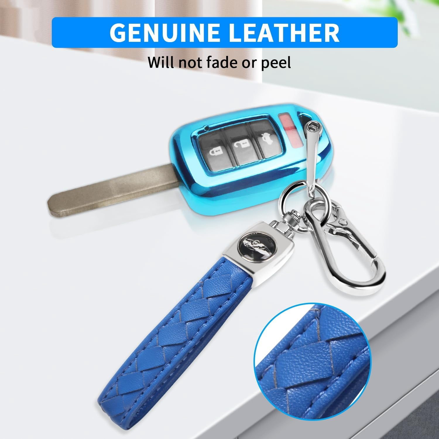 for Honda Key Fob Cover with Key Chain, Soft TPU Key Case Shell Full Protection for Sports Accord Civic CR-V HR-V LX, Blue