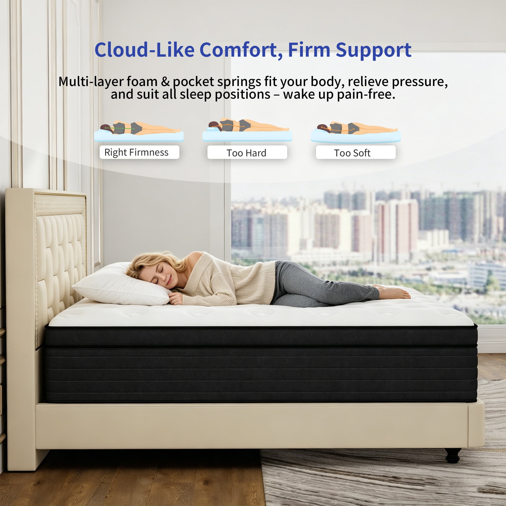 Yilicy 12 inch Queen Mattress, Gel Memory Foam & Spring Hybrid Medium Comfort Mattress in a Box,Adult