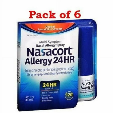 Nasacort Allergy 24Hr Non-Drip Nasal Spray 120 Sprays, 0.57 oz, 6 Pack