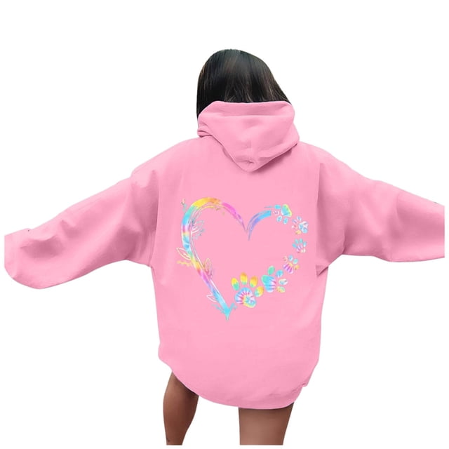 TINZ Sweat à Capuche Imprimé Lettre pour Femmes Manches Longues avec Poches Veste Décontractée