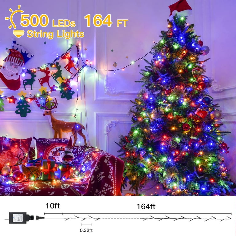 Christmas Lights Outdoor - 164ft String Lights 500 LED Christmas Lights -  Remote 8 Lighting Modes Memory Outdoor Waterproof Decorations for Home Xmas  Tree Yard Decor (Warm White) 