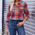 thumbnail image 4 of Dweltoz Womens Plaid Shirts Button Down Blouses Roll Up Long Sleeve Plaid Shackets Casual Loose Fit Fall Shirts Business Trendy Tops With Pockets,Multicolor 2XL, 4 of 7