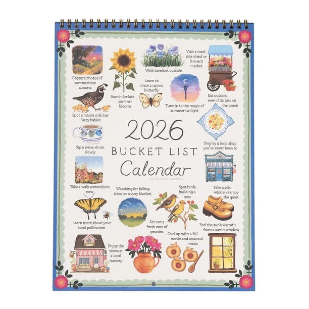 2026 Bucket List Calendar –2026 Inspirational 12-Month Wall Calendar with Illustrated Pages & DIY Friendly Design for Mindful Living
