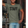 thumbnail image 2 of NYC FACTORY Men's Staff T-Shirt Front Back Print Tee Event Uniform Screen Printed Tshirt, Military Green-black, XX-Large, 2 of 2