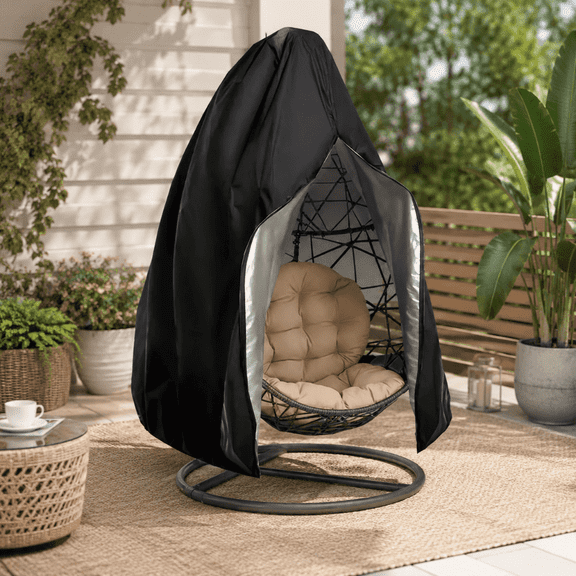1 Pack Black Patio Egg Swing Chair Cover with Zipper, 74.8" x 45", Heavy Duty Waterproof Outdoor Hanging Wicker Egg Chair Cover, Windproof UV & Weather Resistant Protective Cover for Garden Backyard