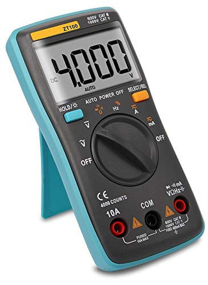 Auto-Ranging Digital Multimeter with 4000 Counts and Backlit LCD Display, Measures AC/DC Voltage and Current, Resistance, Capacitance, Frequency, Duty Cycle, Diode, Continuity
