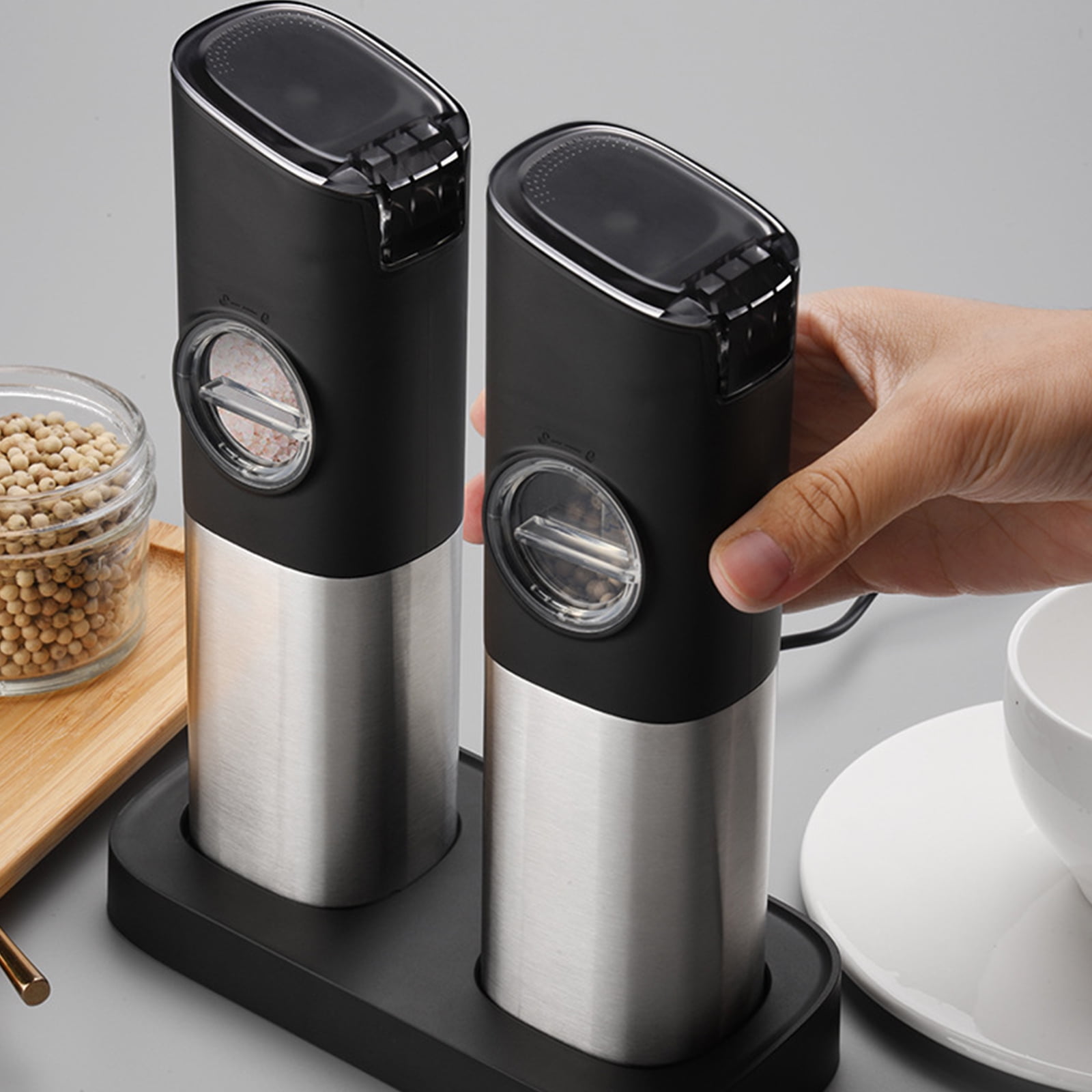 Electric Salt and Pepper Grinder Set Rechargeable - USB Type-C Cable, LED  Lights 705353653490