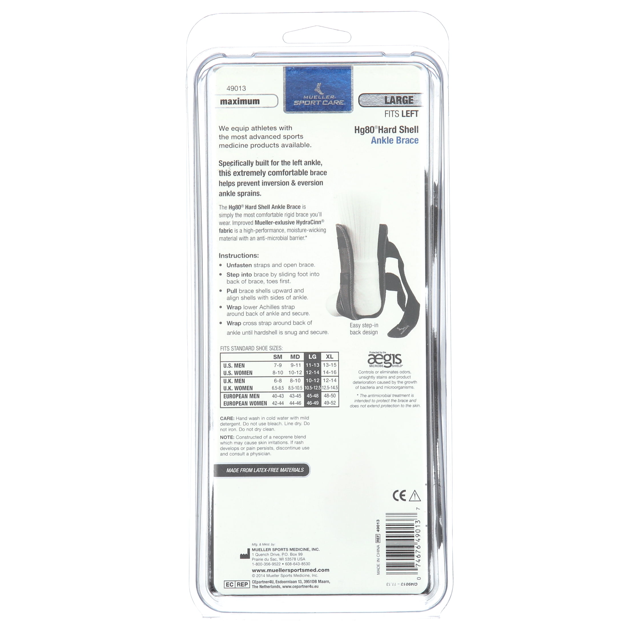 Mueller Hg80 Premium Hard Shell Ankle Brace, Large Left