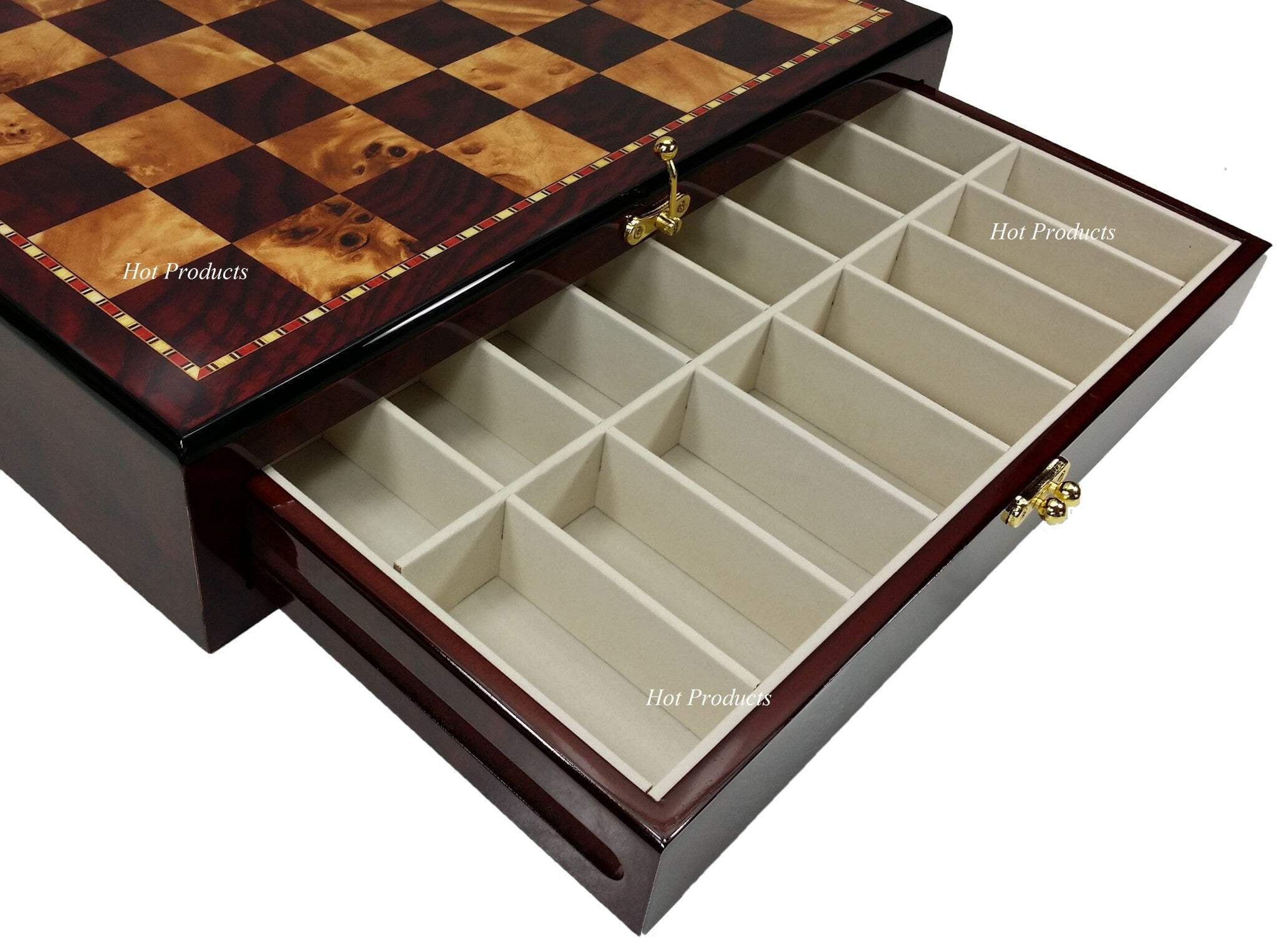 LARGE Medieval Times King Arthur Camelot Chess Set 20"Cherry Color Storage Board