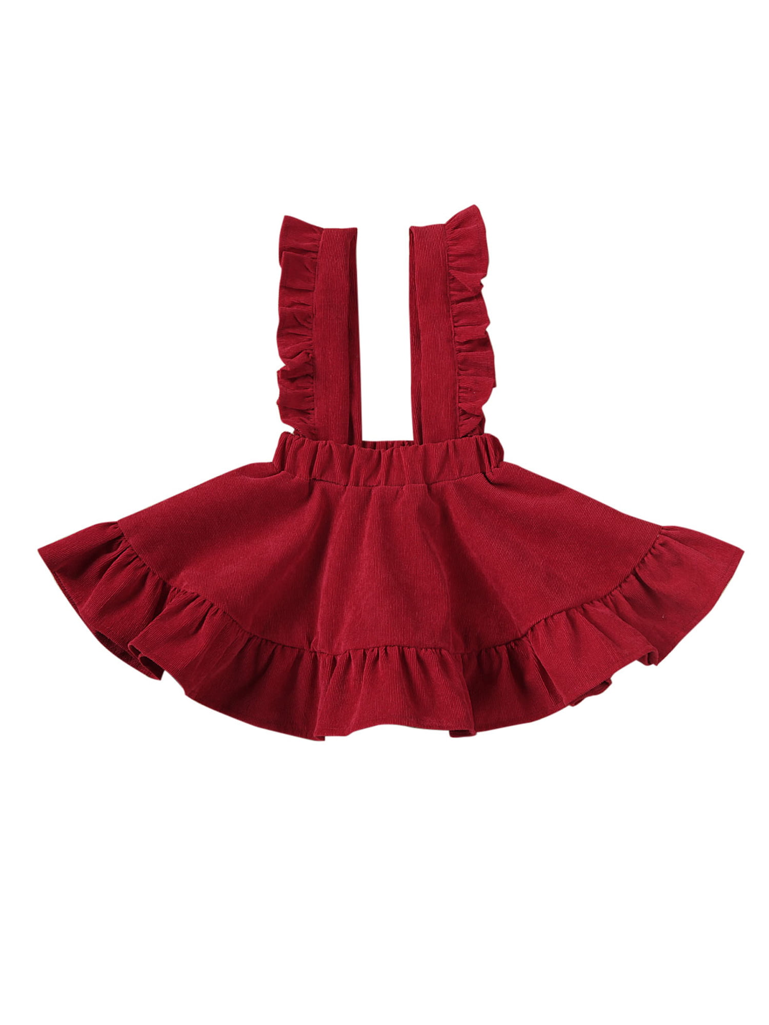 Mubineo Little Toddler Girl Corduroy Ruffle Suspender Skirt Basic Plain Cotton Overall Skirts 