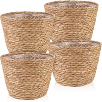 4 Pcs Large Premium Seagrass Planter Basket with Plastic Lining Natural Stylish Planter Baskets Indoor Outdoor Plants Woven Wicker Baskets for Plants Flower Pots Cover and Room Decor(10.2x7.5x7.5")