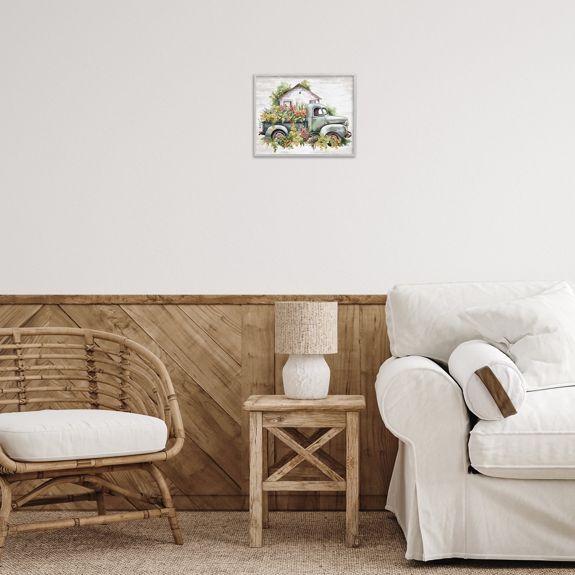 Stupell Industries Country Floral Truck Transportation Painting Gray Framed Art Print Wall Art, 14 x 11