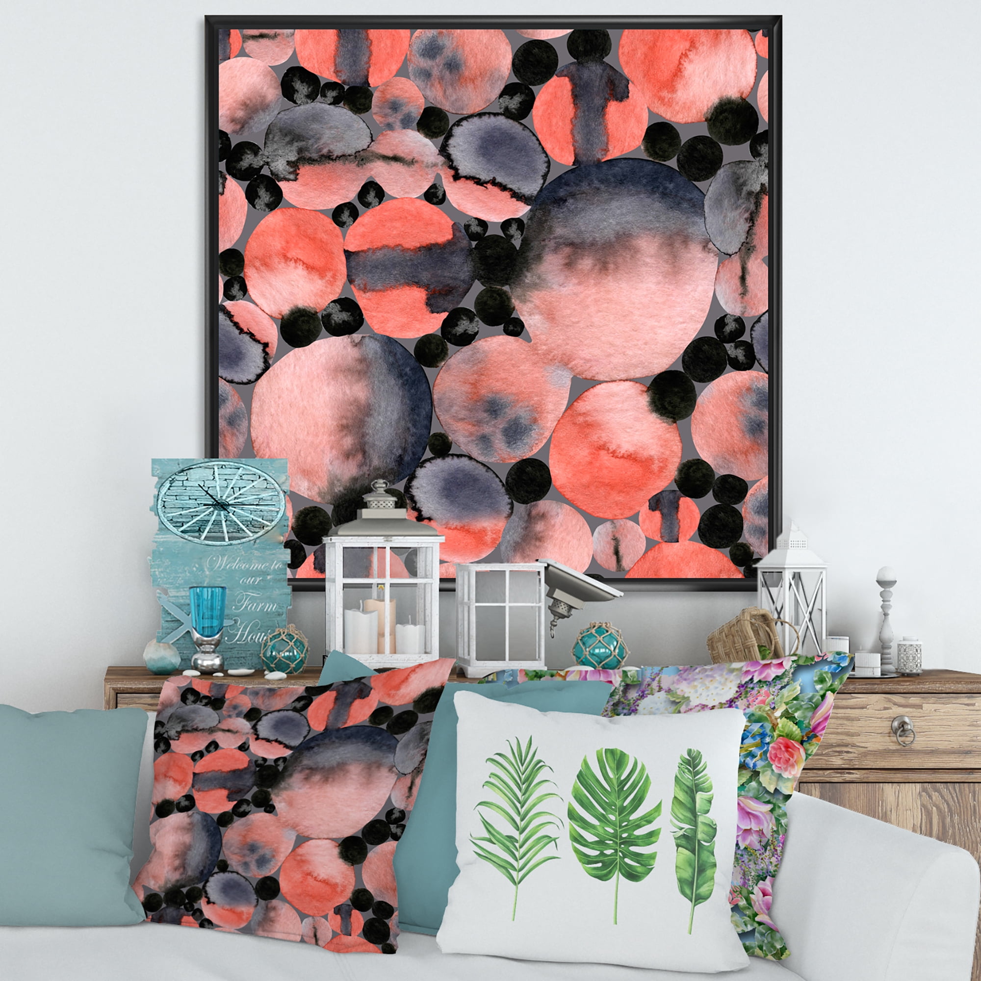 Designart 'Polka Dots Abstract Geometric Art' Modern Framed Canvas Wall Art Print