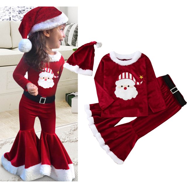 Disfraz de Papá Noel de manga larga para niñas, traje de terciopelo con fondo de campana, fiesta de carnaval, Navidad, 2 a 10 años, 2024