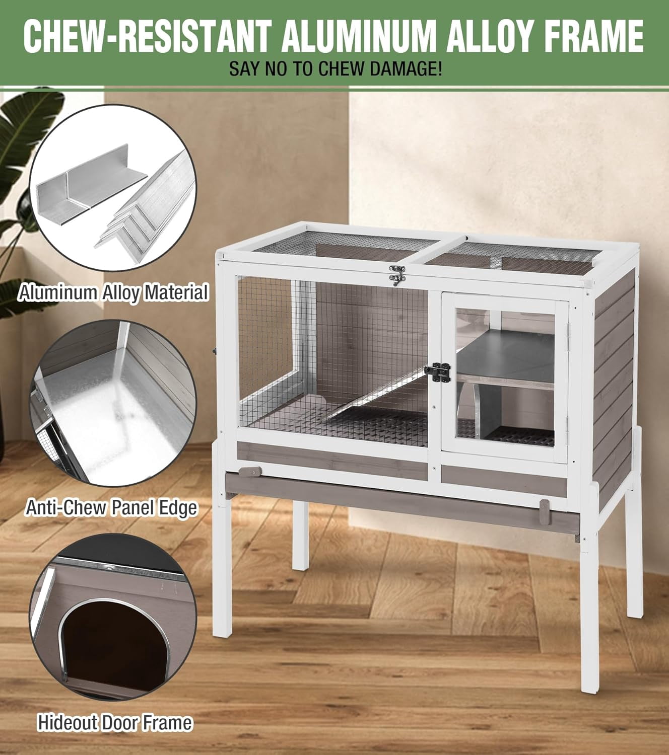 Aivituvin Guinea Pig Cage Indoor Rabbit Hutch with Chew-Proof Edges - Brown
