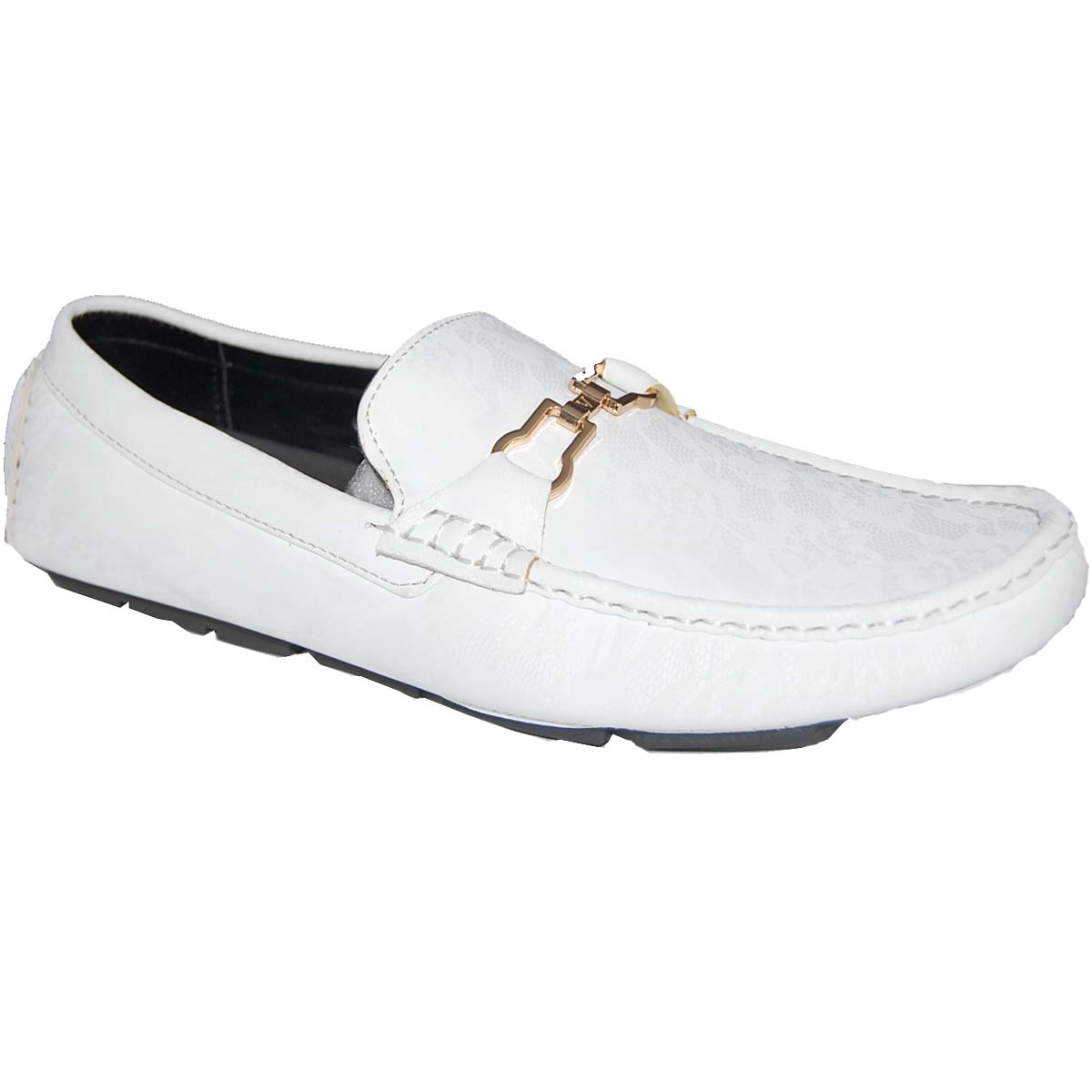 mens white shoes with gold buckle