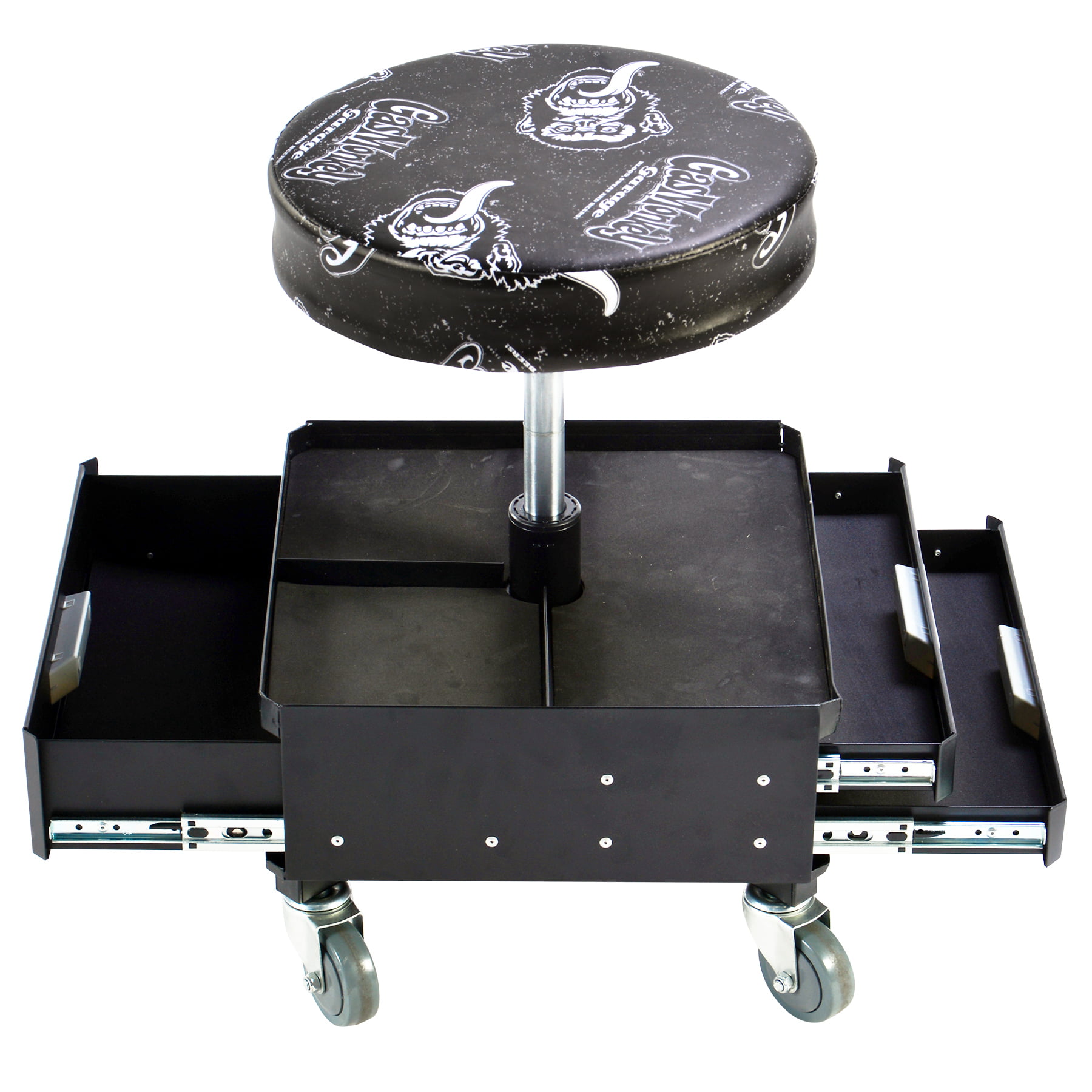 4 Rolling Casters with 300 Lbs Capacity Gas Monkey Pneumatic Garage Seat with Toolbox 3-Drawers and Convenient Tool Tray 