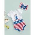 thumbnail image 3 of Independence Day Outfits Baby Boy Girl Short Sleeve Letter Romper + Star Stripes Print Shorts Outfits Set, 3 of 8