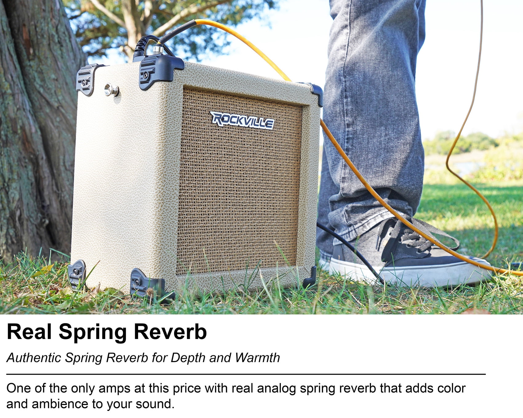 Rockville G-CHARGE 20 BEIGE Rechargeable Guitar Amplifier Spring Reverb+Mic Input