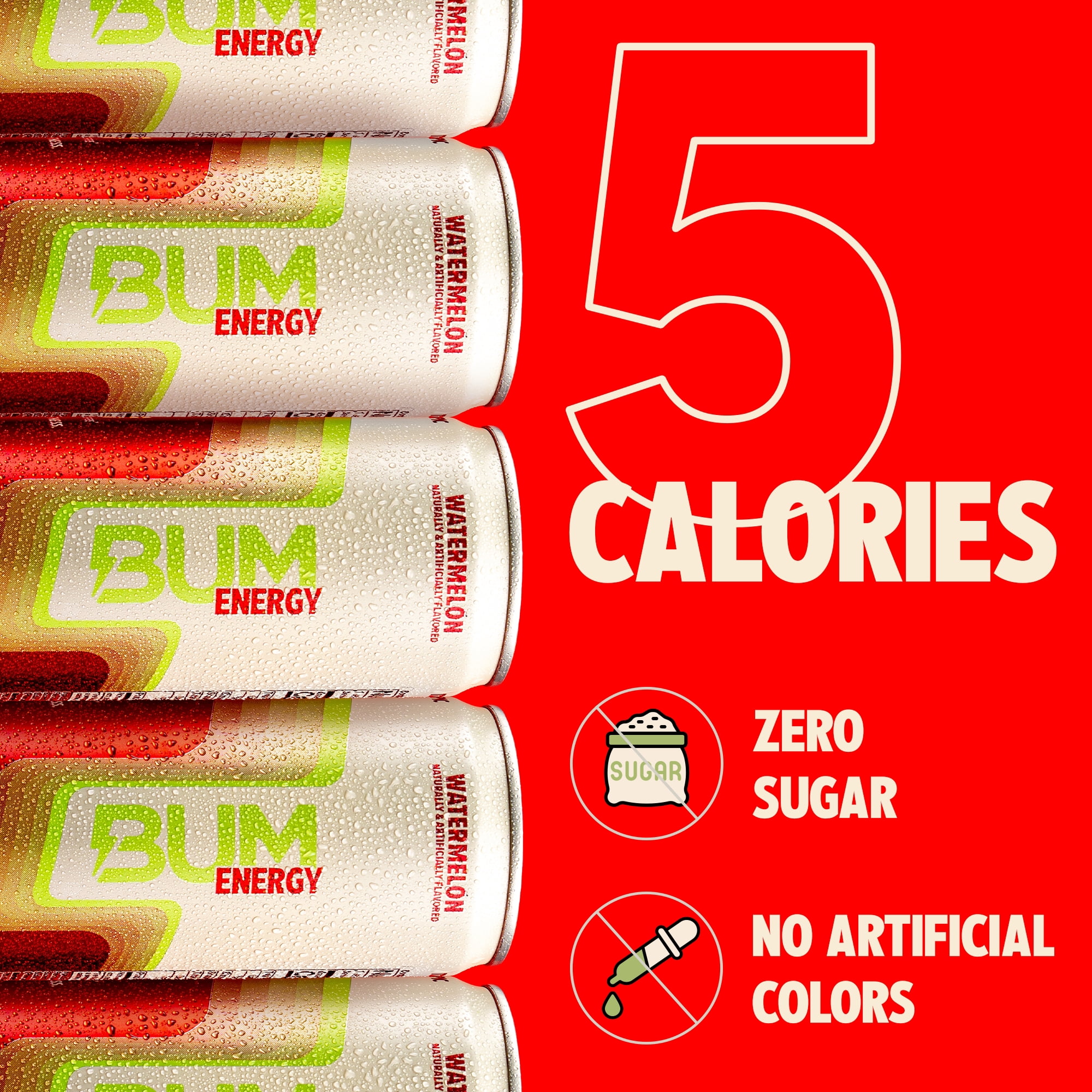 Bum Energy Drink, Watermelon, 112 mg Natural Caffeine, 12 fl oz Cans, 12 Pack