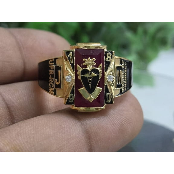 Vintage Style 925 Sterling Silver CZ Rectangle GemStone Custom High School Class Ring for College & University Students, Graduation Ring