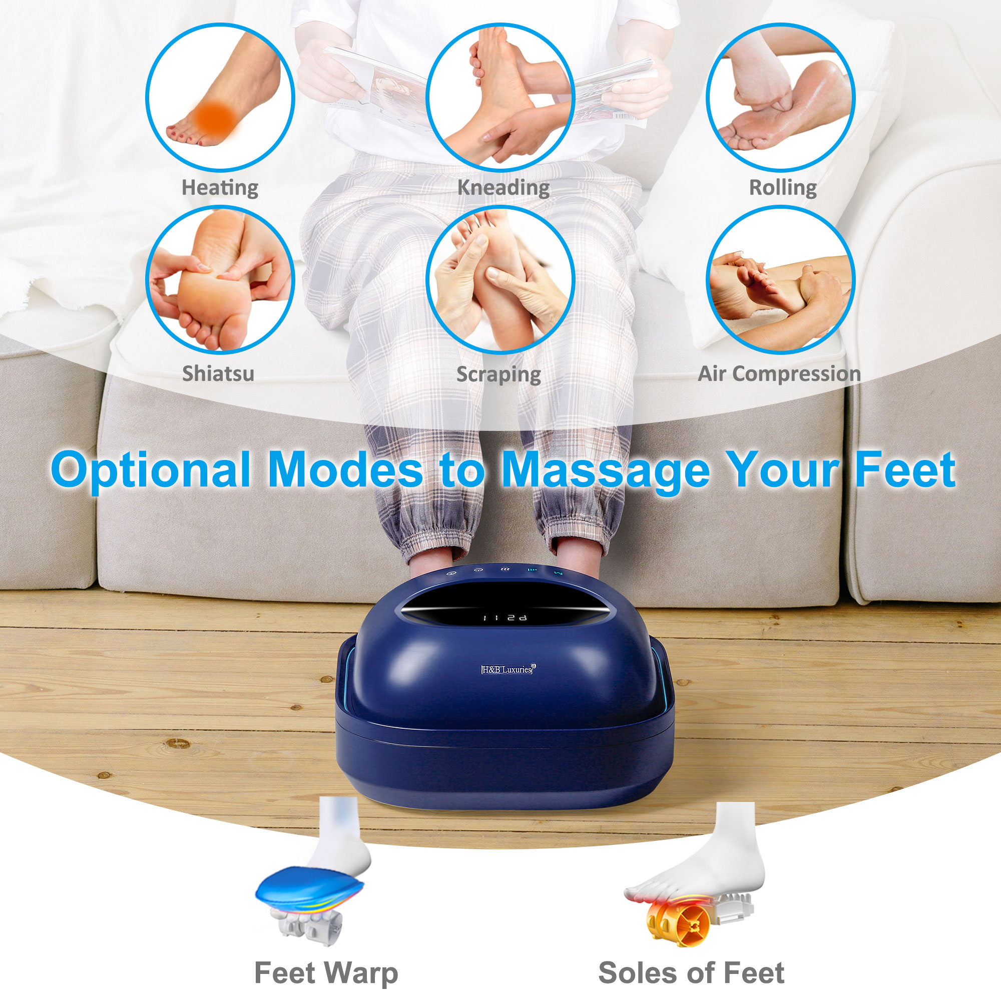 H&B Luxuries Shiatsu Foot Massager for Foot Pain Relief, Electric Heated Foot Massager, Deep Tissue Kneading Feet Forefoot Massage Machine Compression, Ideal for Men, Women, Parents and The Elderly