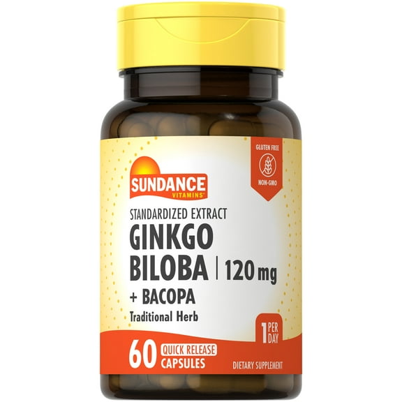 Ginkgo Biloba 120mg | 60 Capsules | Standardized Extract with Bacopa | Traditional Herb | by Sundance