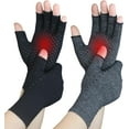 thumbnail image 1 of 2 Pairs Arthritis Compression Gloves for Rheumatoid, Carpal Tunnel Pain, Hand Compression Gloves Fingerless for Typing, Work, Driving, Fit Women Men, Anti-Slip Dots (Pure Black+Black, Medium), 1 of 7