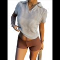 thumbnail image 1 of Camiseta de Corta con Cuello en V para Mujer, Sin Mangas, con Cuello A Rayas, Prendas Casuales de Moda 2025. Albaricoque XL, 1 of 9