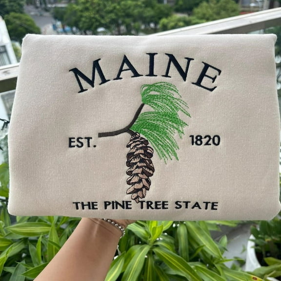 Embroidered Maine Pine Tree State Sweatshirt