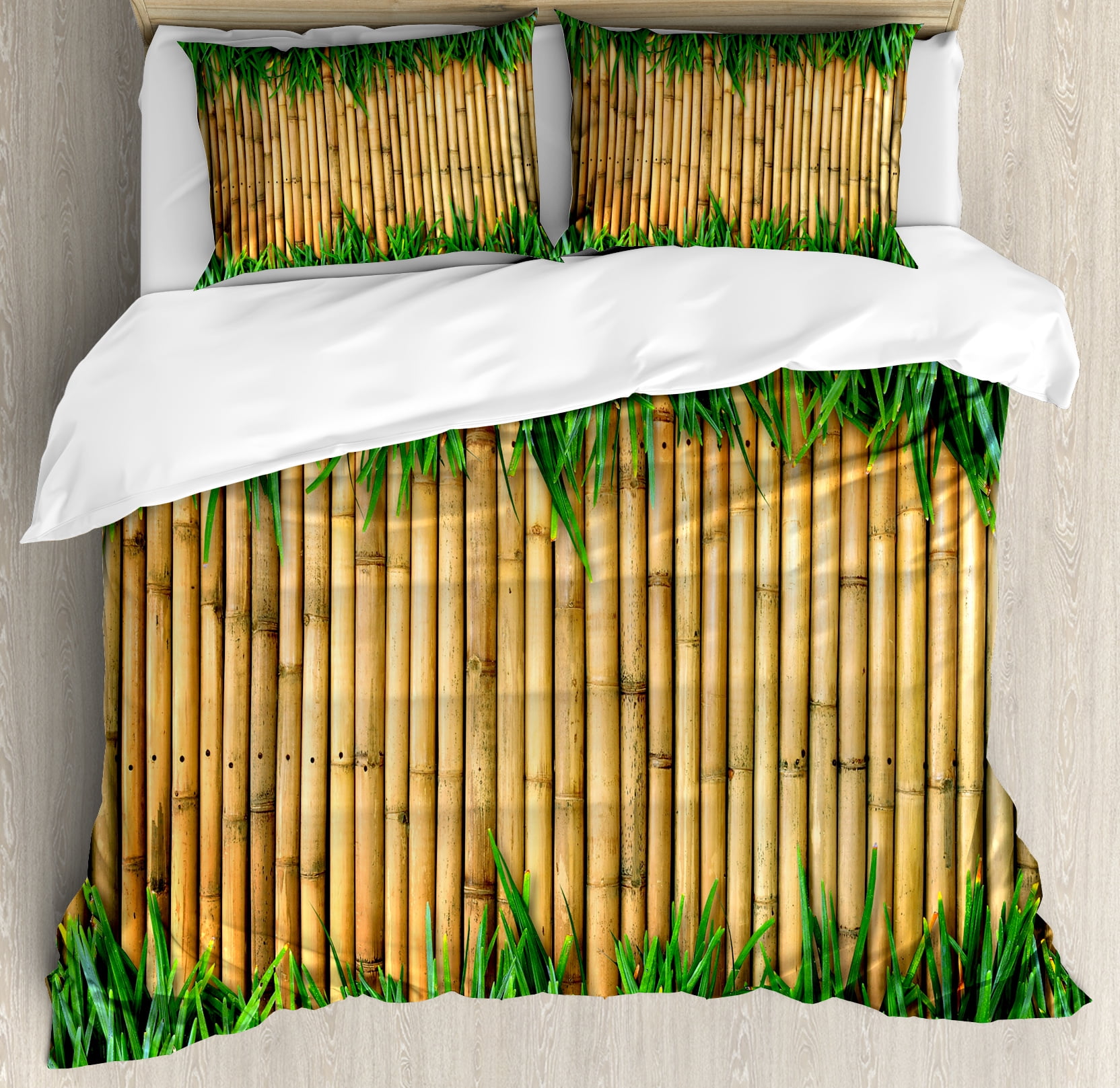 Green And Brown Duvet Cover Set Bamboo With Grass Asian Inspirations Summer Ecology Japanese Decorative Bedding Pillow Shams Sand