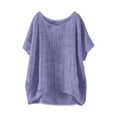 thumbnail image 2 of Tittly Linen Tops for Women Linen Button Down Shirt Women Cotton Linen Tops for Women Women's Summer Short Sleeve Solid Casual Loose Linen Top Purple, 2 of 3