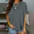 thumbnail image 2 of Timegard Hauts pour Femmes Été Côtelé Col Rond Manches Courtes T-Shirt Basique Décontracté Ample Chemises Hauts blouse, 2 of 7