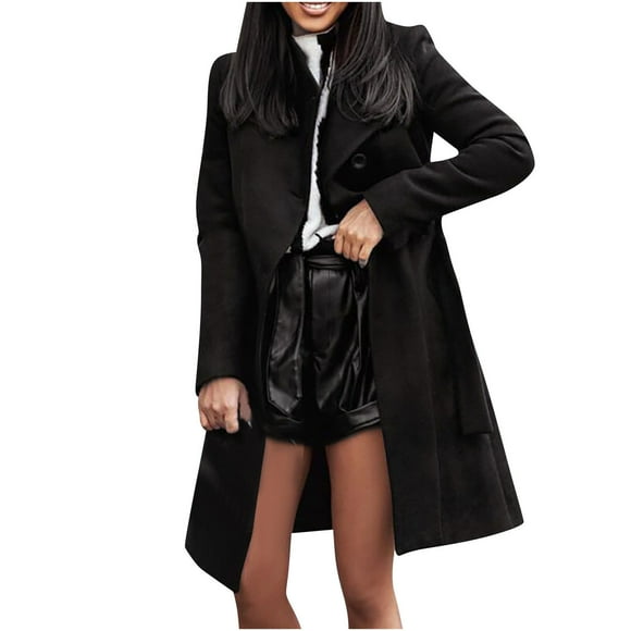 CEHVOM Womens And Winter Lapel Woolen Cloth Coat Trench Jacket Long Overcoat Outwear Clearance