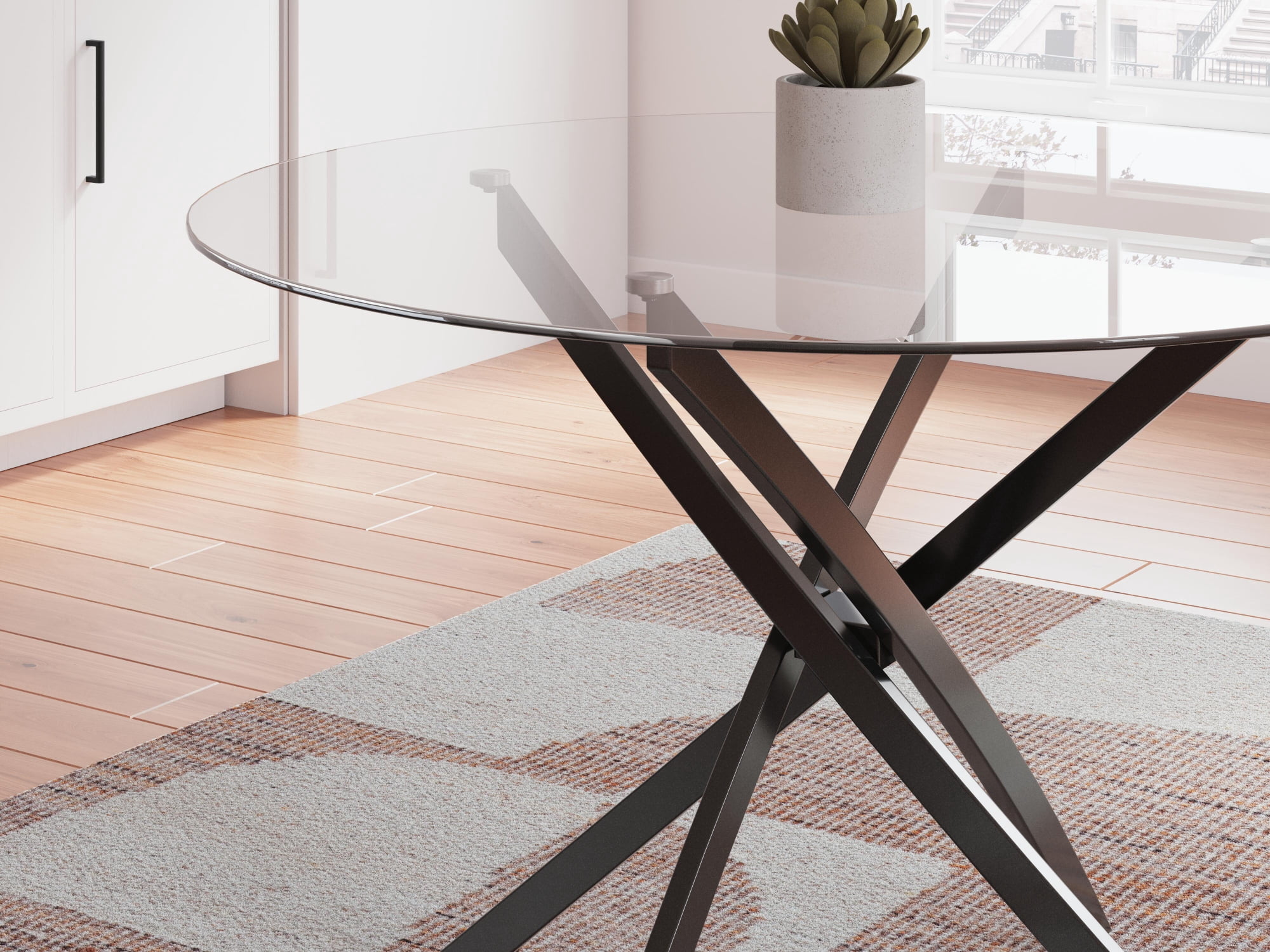 Signature Design by Ashley Pharwynn Round Glass Dining Table Only - Modern Black Metal Base - 42" Diameter