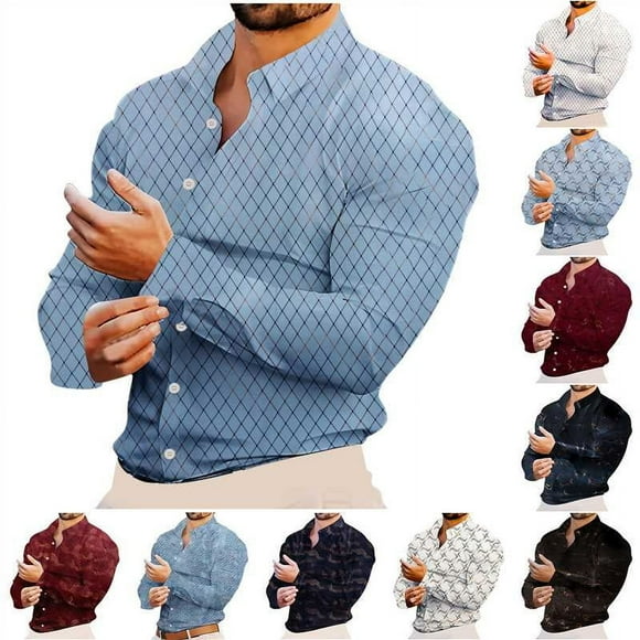 JURANMO Dress Shirts for Men 2025 Fashion Hot Stamping Printed Blouse Long Sleeve Casual Button Down Shirt Muscle Fit Work Tops Clearance White XXL