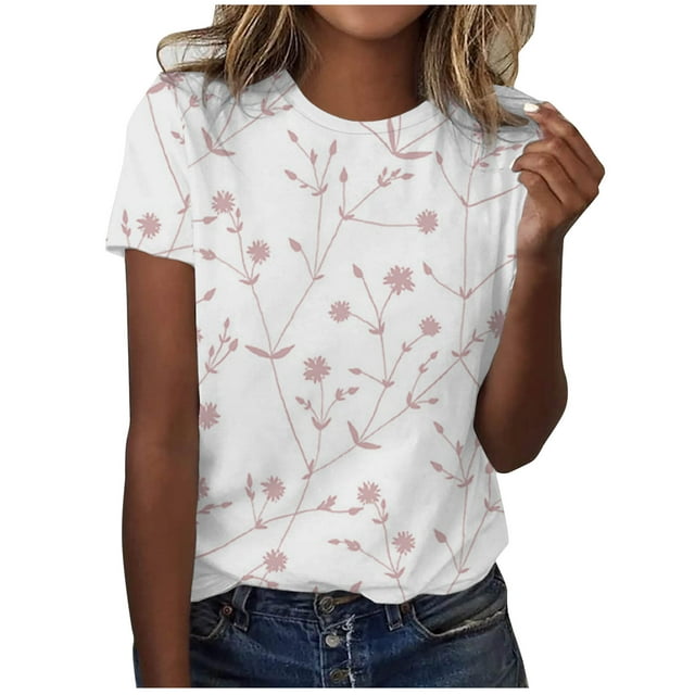 Pompotops Femmes Surdimensionné Été Décontracté Manches Courtes Col Rond Imprimé Manches Hauts Blouse Ample