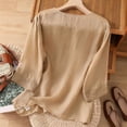 thumbnail image 4 of WULMLEO Women's Casual Embroidered Top V-Neck 3/4 Sleeve Lightweight Summer Blouse Camel 2XL, 4 of 4