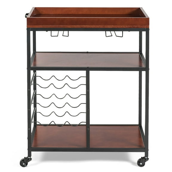 Resenkos 3 Tiers Storage Bar Serving Cart with Wine Rack, Storage Rack Microwave Oven Stand for Spices, Pots, and Pans