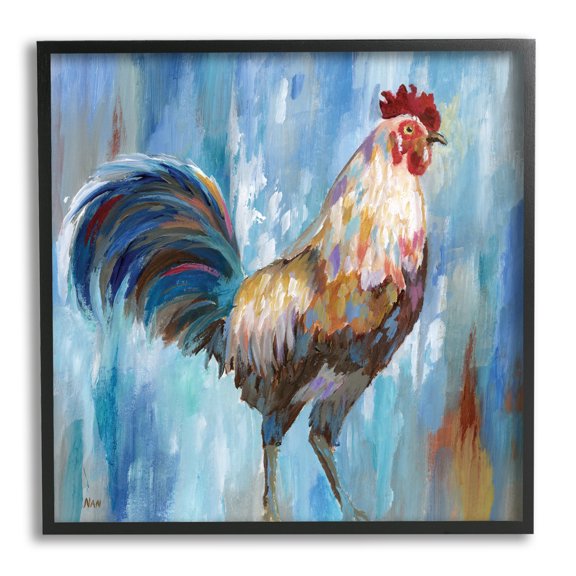 Stupell Industries Farm Rooster Contemporary Painting Morning Country Bird Farmhouse Painting Black Framed Art Print Wall Art, 12 x 12, Design by Nan