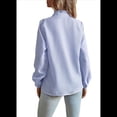 thumbnail image 3 of Blusa de Oficina de Larga con Cuello Alto y Botones A Rayas para Mujer, Color Azul, Talla M, 3 of 10