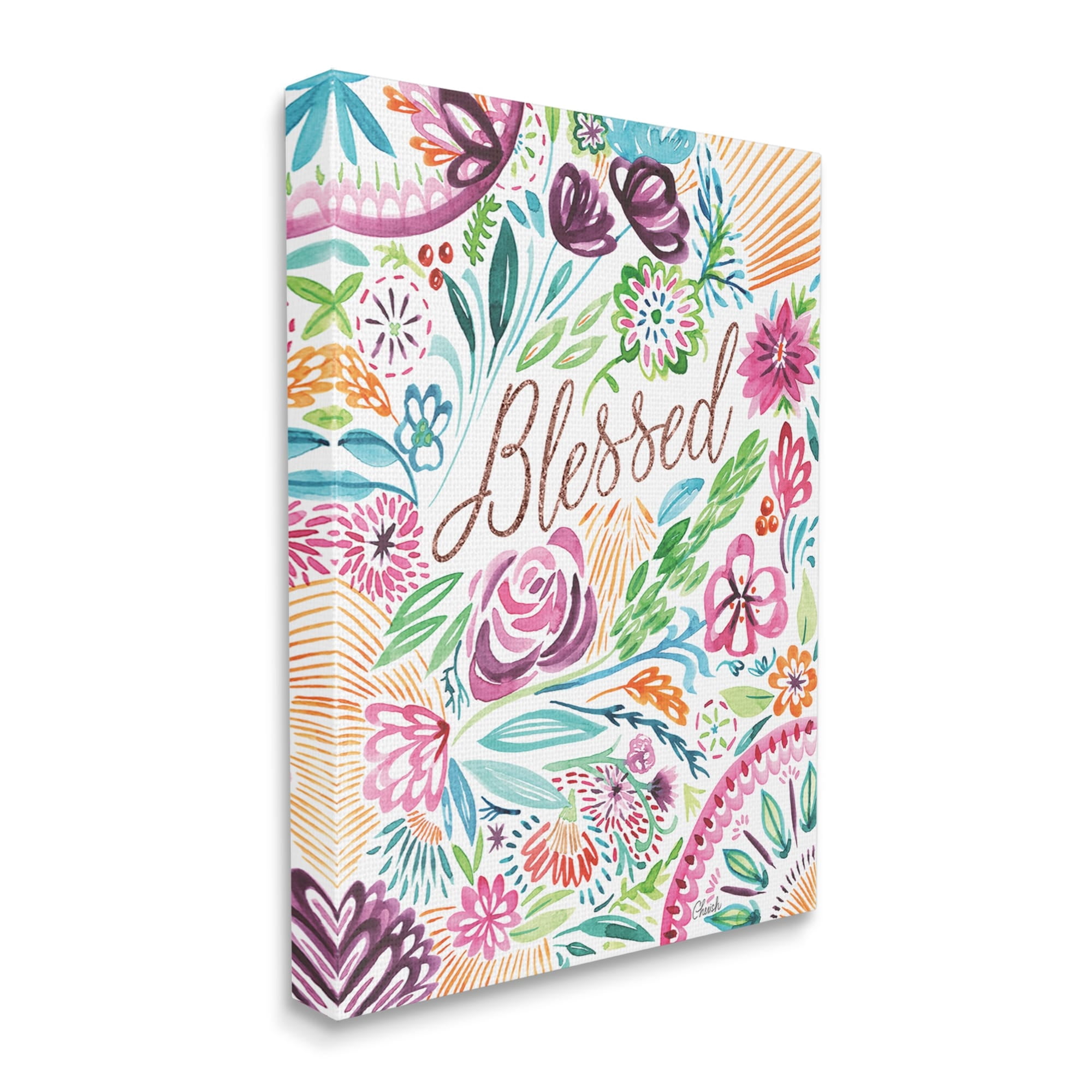 Stupell Blessed Whimsical Flower Shapes Botanical & Floral Painting Gallery Wrapped Canvas Print Wall Art