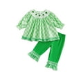 thumbnail image 2 of Loicainy Toddler Baby Girl Irish Outfit 6 12 18 24 Months 2T 3T Clover Long Sleeve Tops and Ruffled Flared Pants 2 Piece Spring Clothes Set, 2 of 9