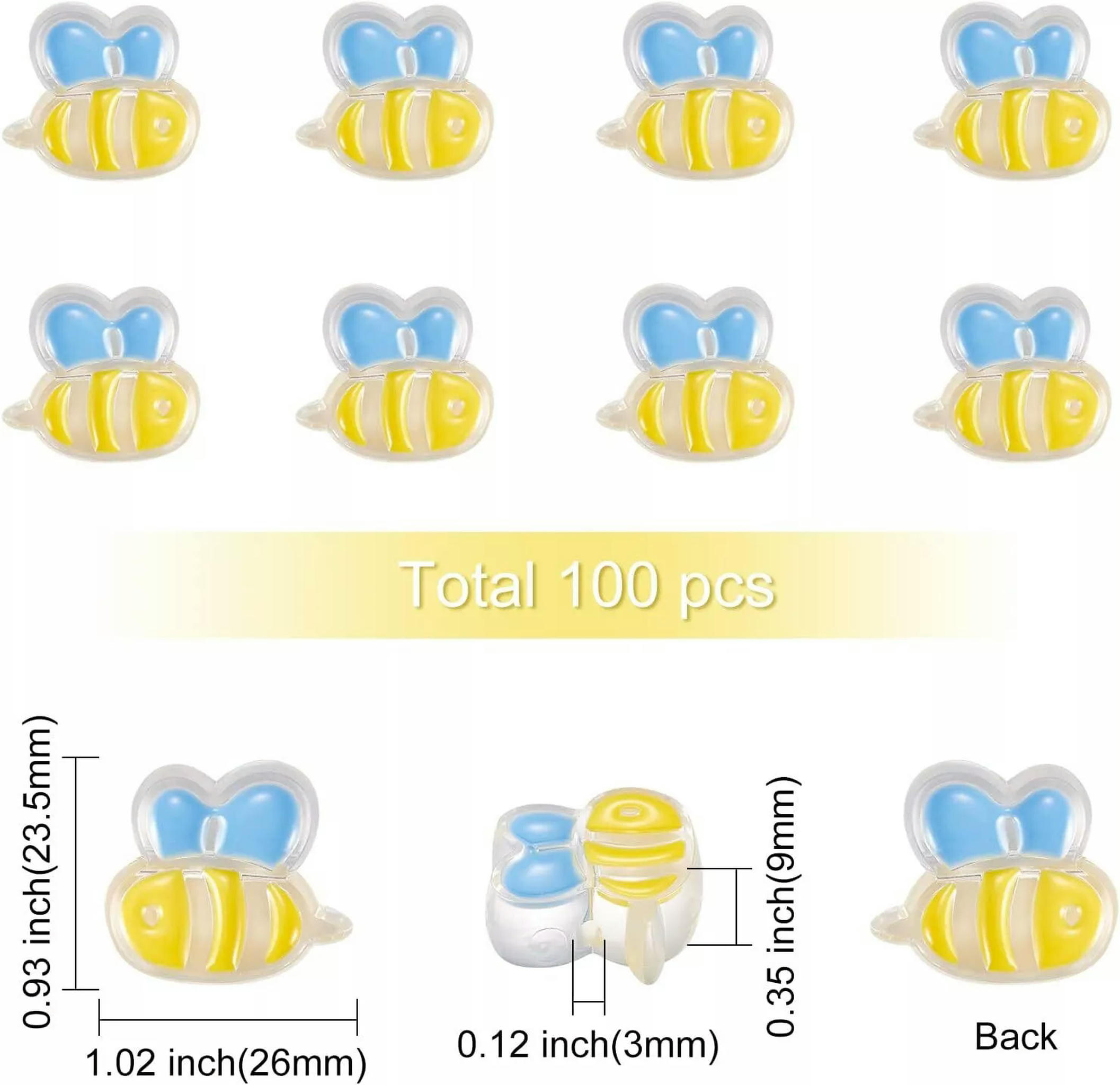 U8MO 100x Honeybee Bee Acrylic Beads for Jewelry Making DIY Hair Décor Accessories